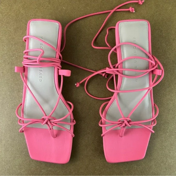 NEW VERONICA BEARD PINK LEATHER STRAPPY SANDALS - Picture 12 of 13